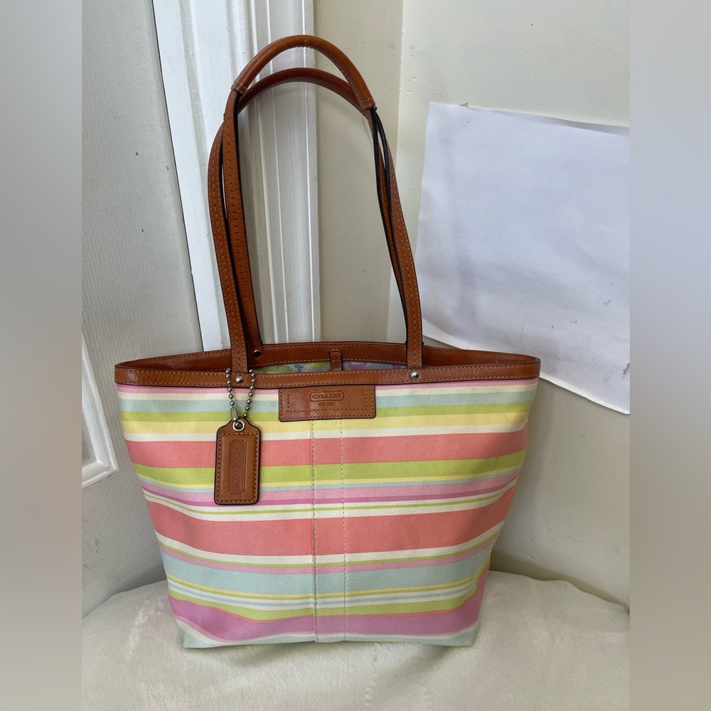Coach Hampton Twill Stripe Tote Bag  EUC
